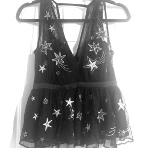 NWT EXPRESS Embroidered Silver and Black Star Top